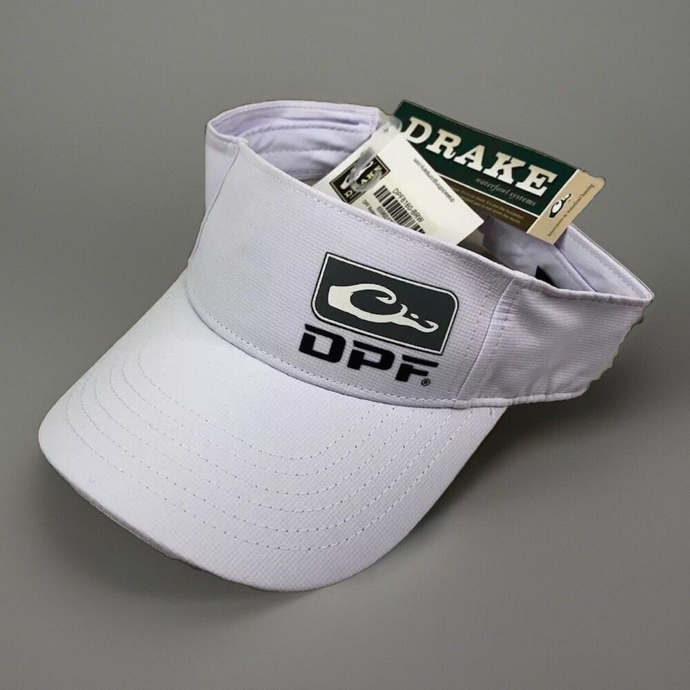 Drake DPF Performance Fishing Visor White Ripstop Badge Hat Cap Outdoor NWT Mens